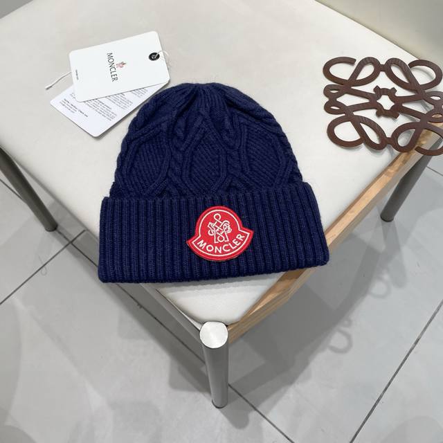 Moncler autumn and winter new knitted wool hat, warm beanie, 50% wool and 50% ra