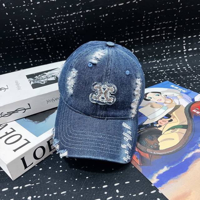 Running volume Celine ~ New hole craft baseball cap denim sweet and cool DDD