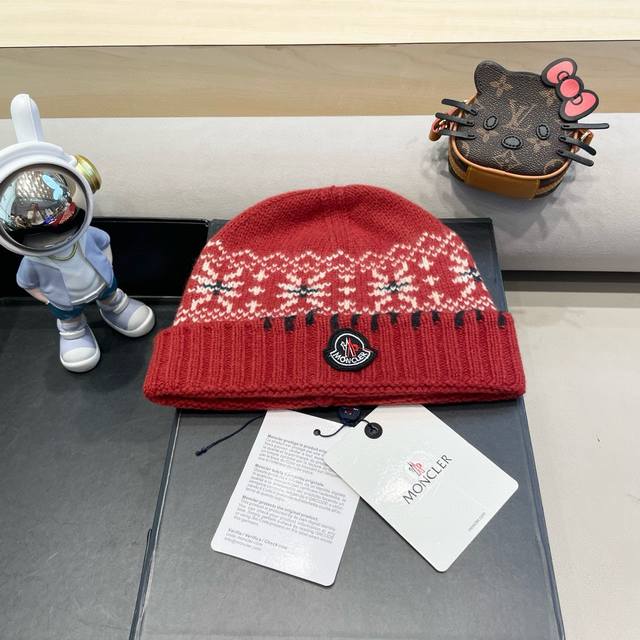 Moncler2025 new jacquard wool hat for women autumn and winter warm 100% wool ear