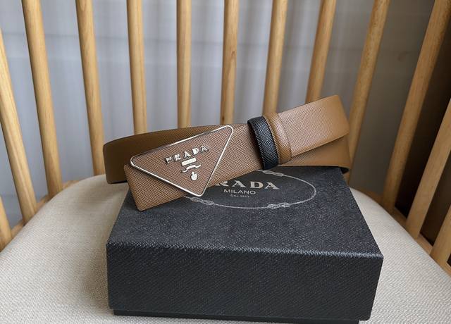 Prada's latest design from the Prada boutique. This buckled belt is part of a ve