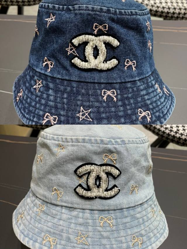 Chanel butterfly embroidered denim bucket hat, simple and versatile, head circum