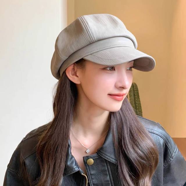 Prada Japanese Fuji leather texture octagonal hat for women in spring and autumn