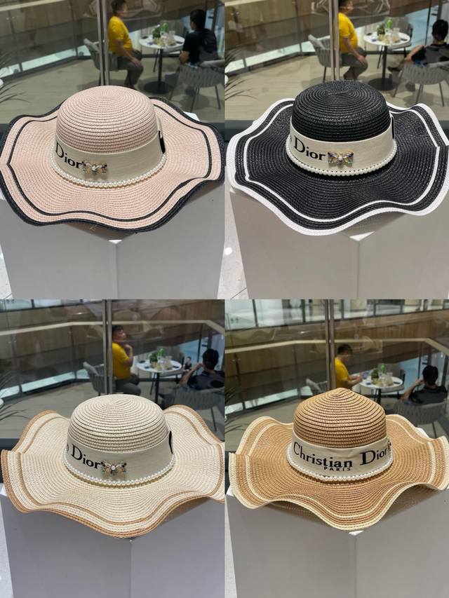 Dior new ruffled straw hat DDD