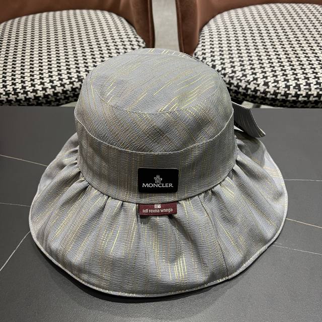 Moncler 2025 new hat solid color plastic bow bucket hat outdoor anti-purple outd
