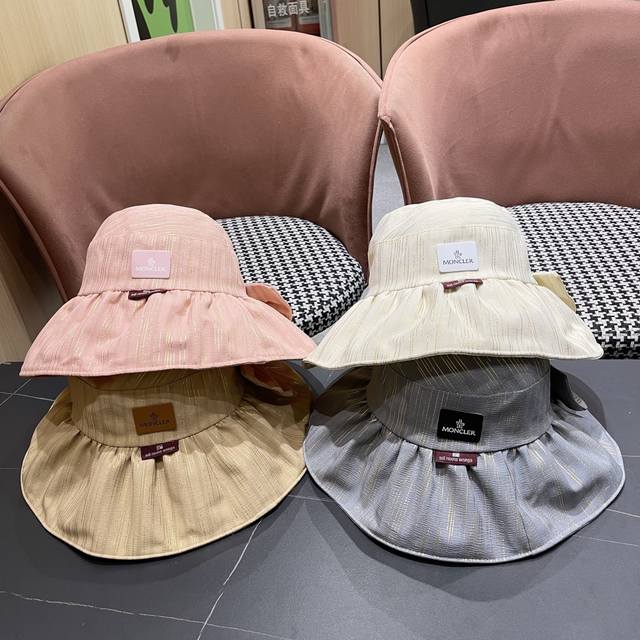 Moncler2025 new hat solid color plastic bow fisherman hat outdoor anti-purple ou