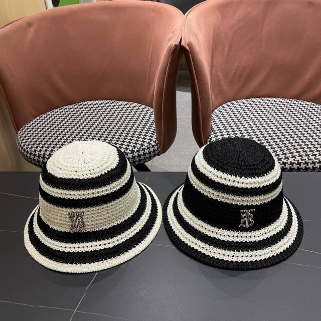 Burberry Burberry new cat striped straw hollow bucket hat women 2025 summer Kore