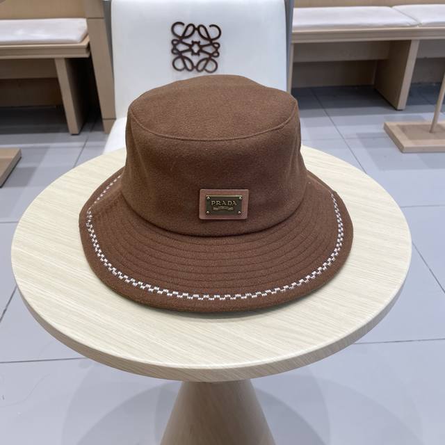 Prada Prada 2025 new French Hepburn style bucket hat double-sided wool Korean ve