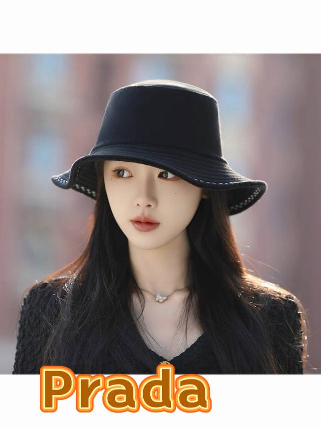 Prada Prada 2025 new French Hepburn style bucket hat double-sided wool Korean ve