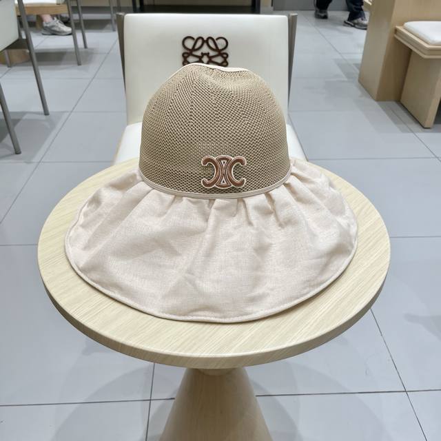 Celine new summer hat women's knitted mesh bow hollow top sun hat beach sequined