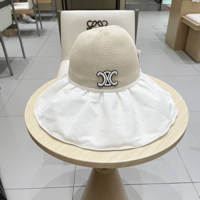 Celine new summer hat women's knitted mesh bow hollow top sun hat beach sequined