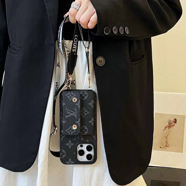 New Lv classic old flower crossbody left and right opening card holder mobile p