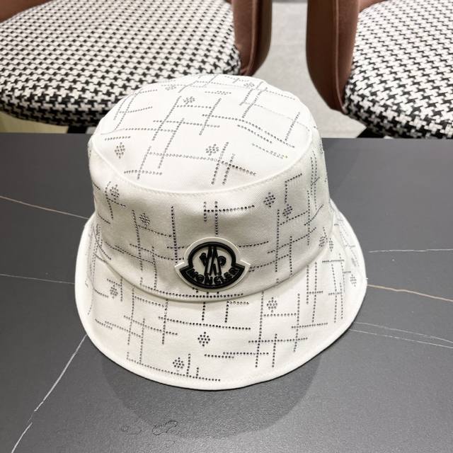 Moncler summer new sequined bucket hat for women all-match heavy rhinestones, su