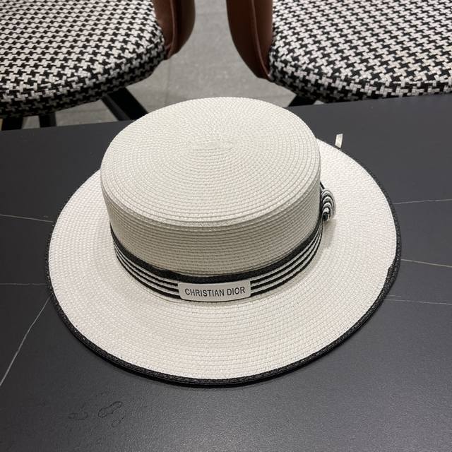 Dior new straw hat, sun hat, beach sun hat, color matching head circumference 57
