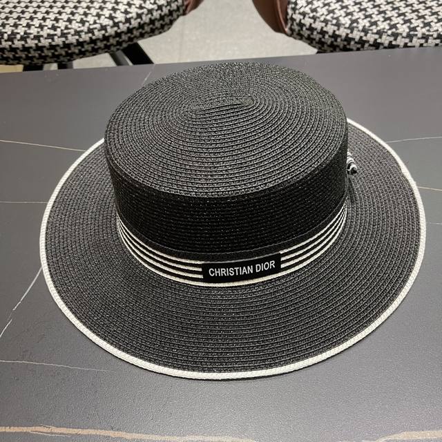 Dior new straw hat, sun hat, beach sun hat, color matching head circumference 57