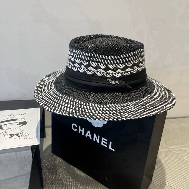 Prada straw sun hat, sun hat, beach hat, head circumference 57cm DDD