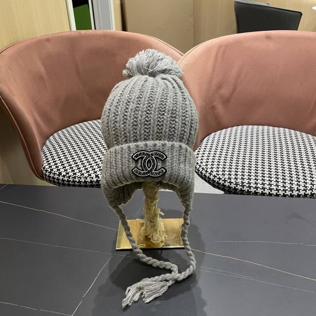 Chanel knitted hat for women autumn and winter new large head circumference war