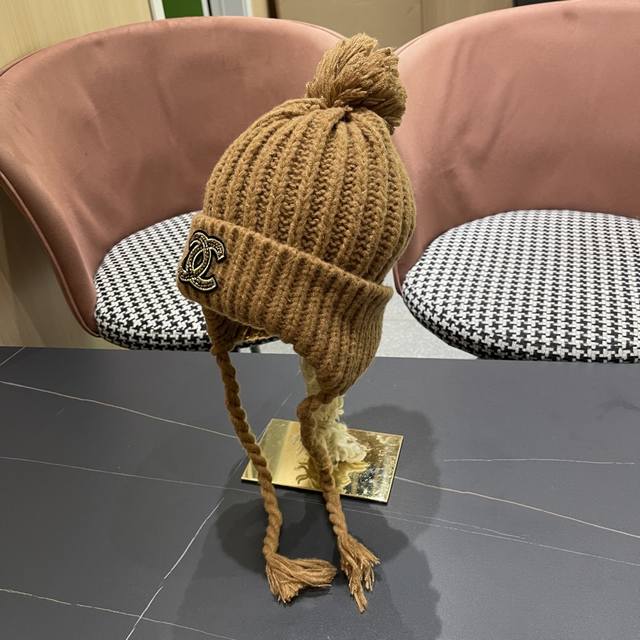 Chanel knitted hat for women autumn and winter new large head circumference warm