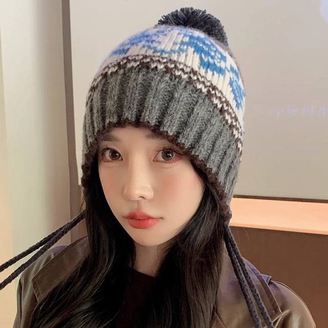 Moncler retro jacquard warm knitted hat for women 2025 autumn and winter casual