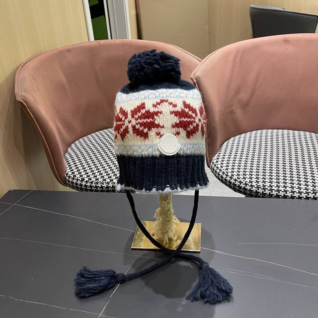 Moncler retro jacquard warm knitted hat for women 2025 autumn and winter casual