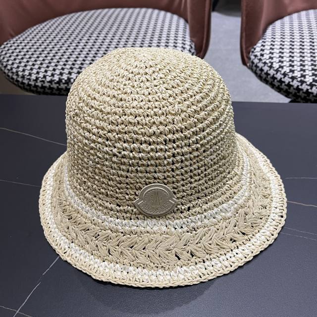 Moncler seaside holiday striped hand-woven fisherman hat women's summer French h