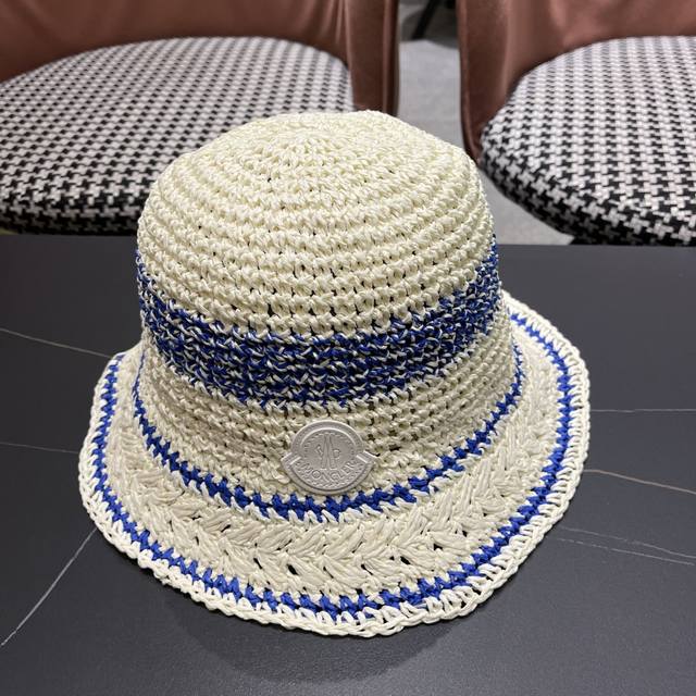 Moncler seaside holiday striped hand-woven fisherman hat women's summer French s