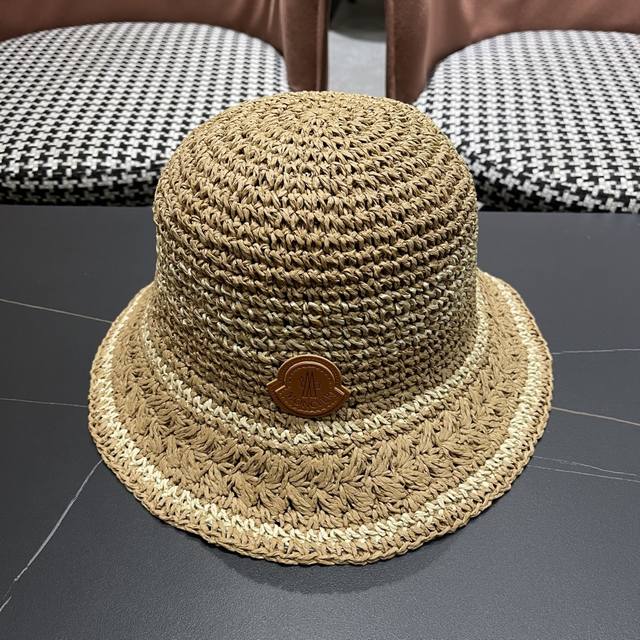 Moncler seaside holiday striped hand-woven fisherman hat women's summer French h