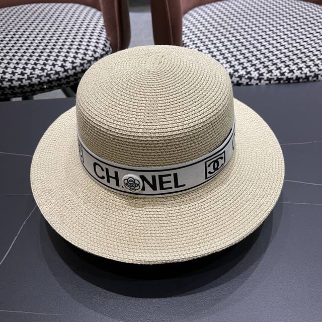 Chanel Chanel classic small flat top, flat top straw hat, head circumference 57c