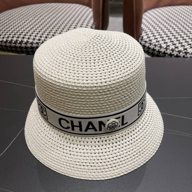 Chanel Chanel 2025 new big brand holiday sunshade hollow bucket hat straw hat, s