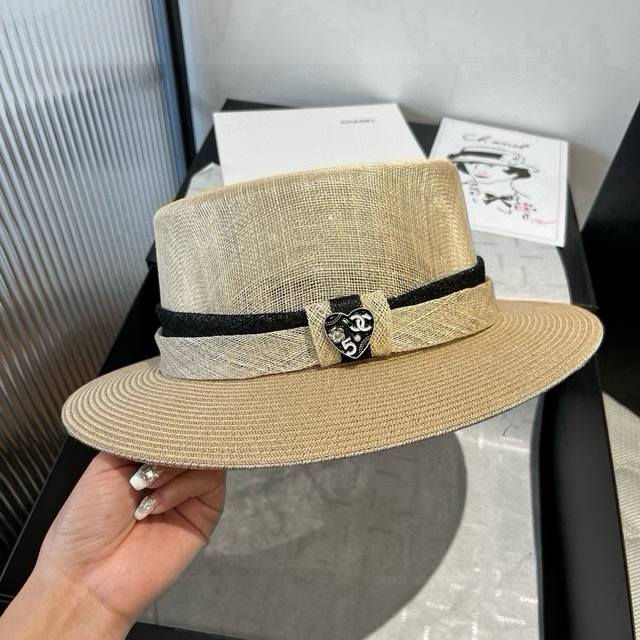 Chanel flat top linen hat, high-end hat, head circumference 57cm DDD