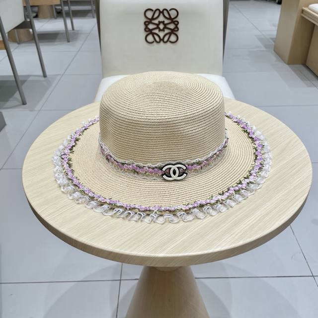 Chanel flat-top straw hat DDD. Made from finely braided Taiwanese straw, this ha