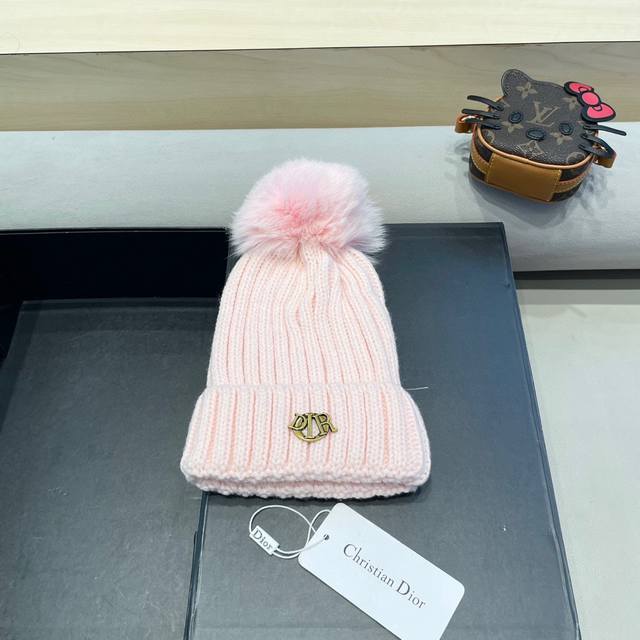 Moncler knitted hat autumn and winter new hat women's wool hat imitation fox fur