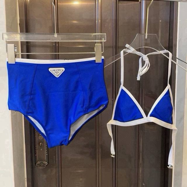 Prada new bikini set, camisole + triangle leggings, two-piece swimsuit, blue. D