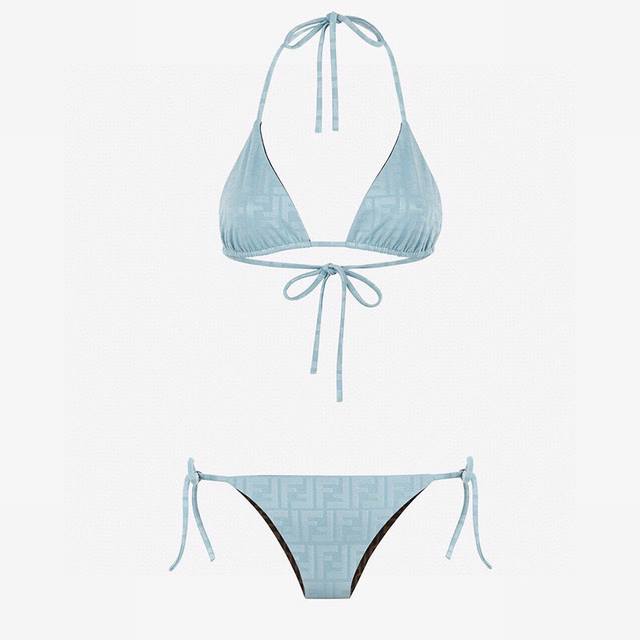 Double-sided Fendi new bikini set with printed lace-up underwear + thong briefs