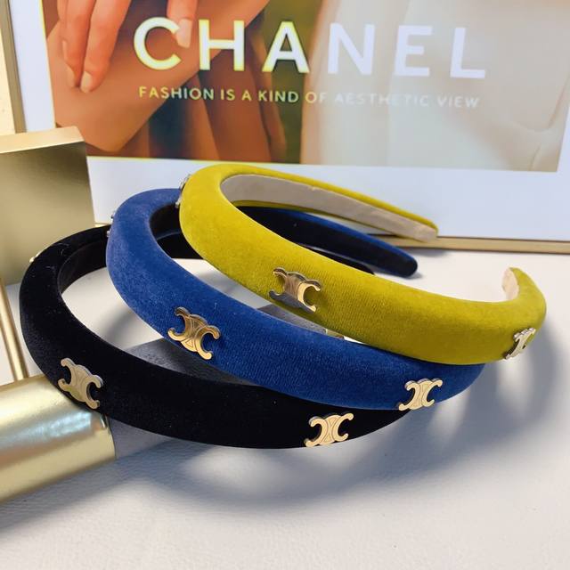 Celine Celine Arc de Triomphe Headband Velvet Titanium Steel Logo Luxury Style H