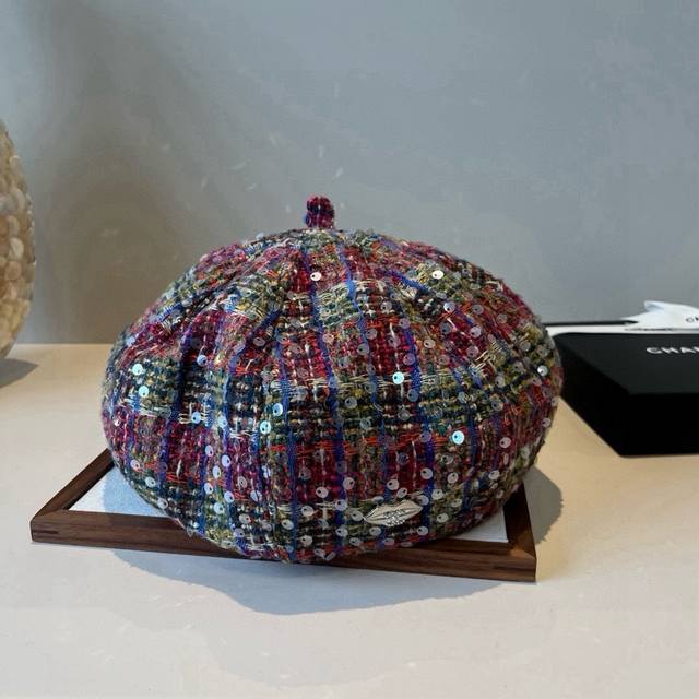 Chanel woolen beret, customized with high-end fabrics in a Chanel style, head ci