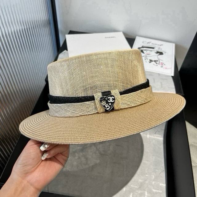 Chanel flat top linen hat, high-end hat, head circumference 57cm DDD