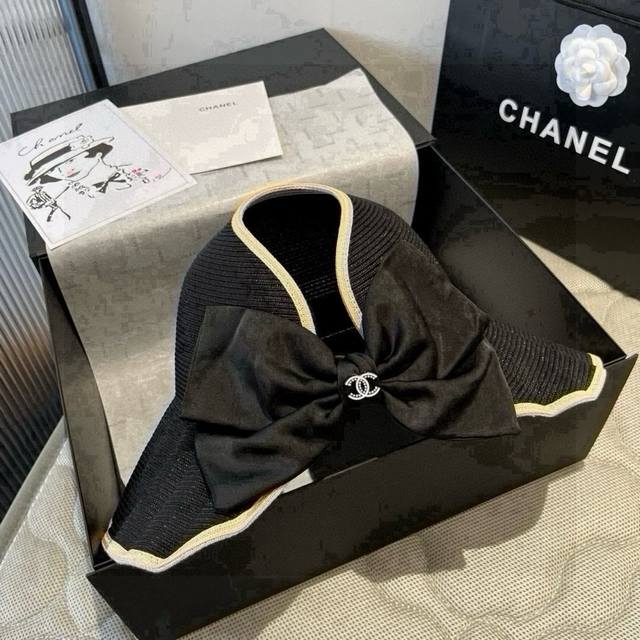 Chanel wavy-brimmed hollow-top straw hat, head circumference 57cm DDD