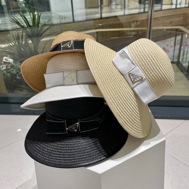 Prada Straw Hat with Brim Sun Hat Beach Visor Head Circumference: 57cm DDD