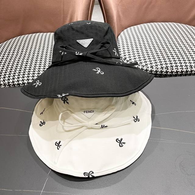 Fendi Fendi spring and summer new bow knot large brim sun protection fisherman