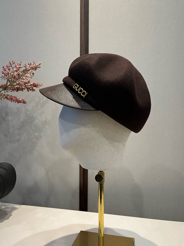 Gucci autumn and winter new wool duckbill military cap, 100% wool fabric, head c