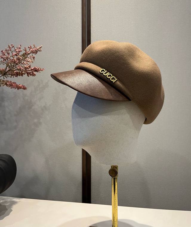 Gucci autumn and winter new wool duckbill military cap, 100% wool fabric, head c