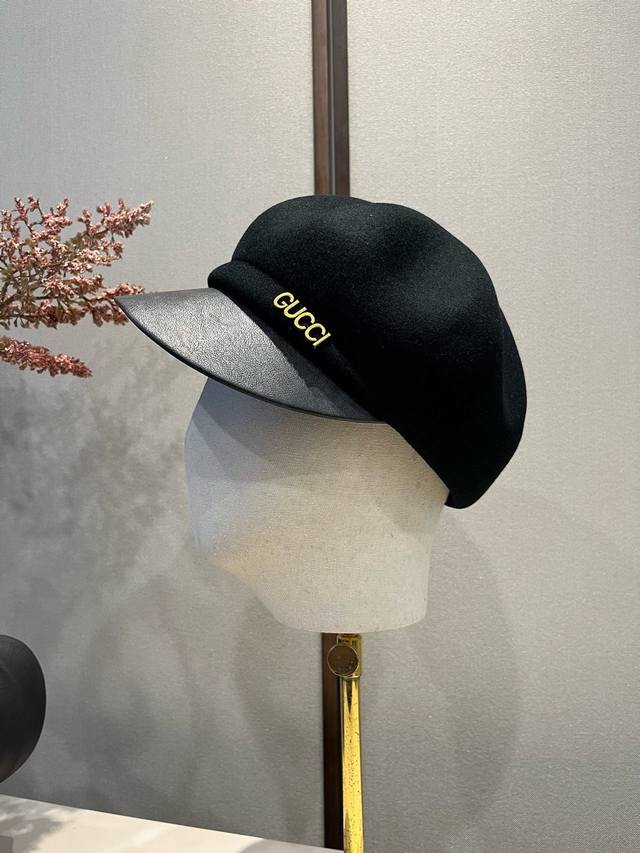 Gucci autumn and winter new wool duckbill military cap, 100% wool fabric, head c