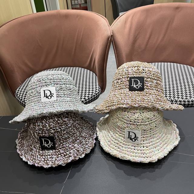 Dior 2025 new style small fresh color straw fisherman hat female summer beach v
