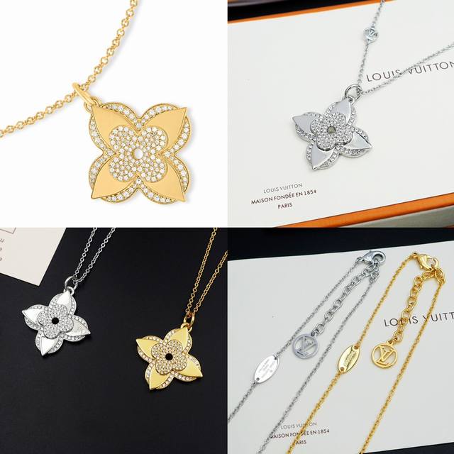 The Lv Medaillon necklace features layered Monogram flowers suspended from a da