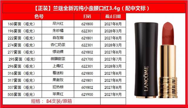 Lanc?me's new Absolue Rouge lipstick 3.4G high-quality 9 colors: 160#, 196#, 22