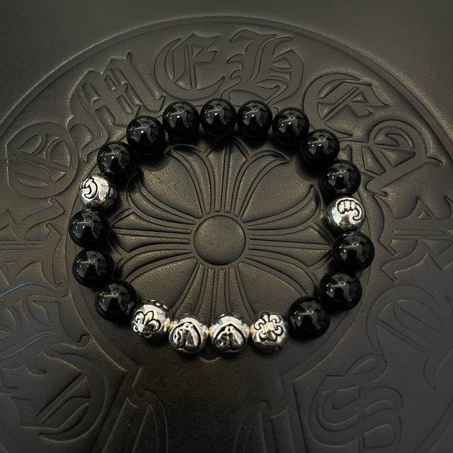 New counter quality Chrome Hearts classic retro multi-element black agate brace