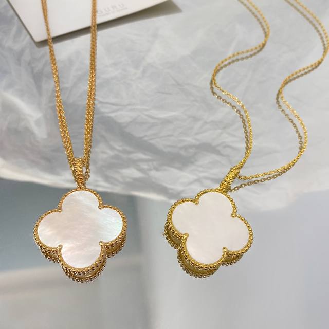 V Gold material classic large flower white mother-of-pearl four-leaf clover neck