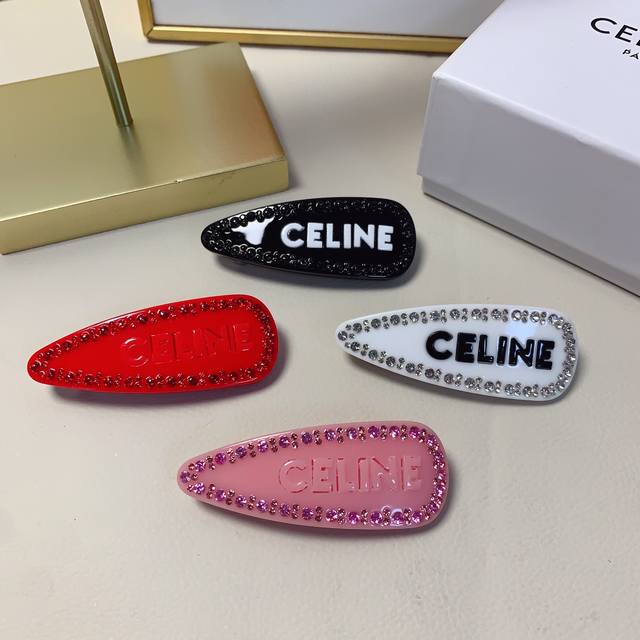 Celine Celine Arc de Triomphe hairpin acetate diamond logo spring clip pressure