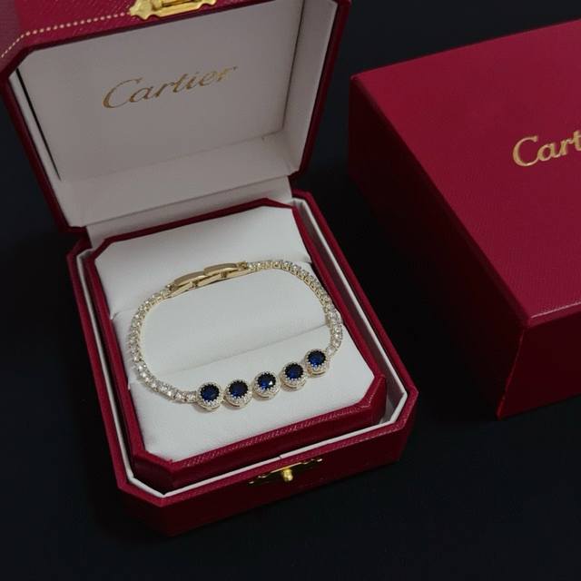 Cartier sapphire and diamond bracelet, high-end custom edition, diamond-inlaid c