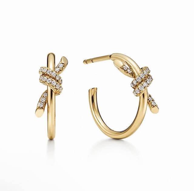New Tiffany knot earrings, glossy finish, matte gold, silver pin with flying sa